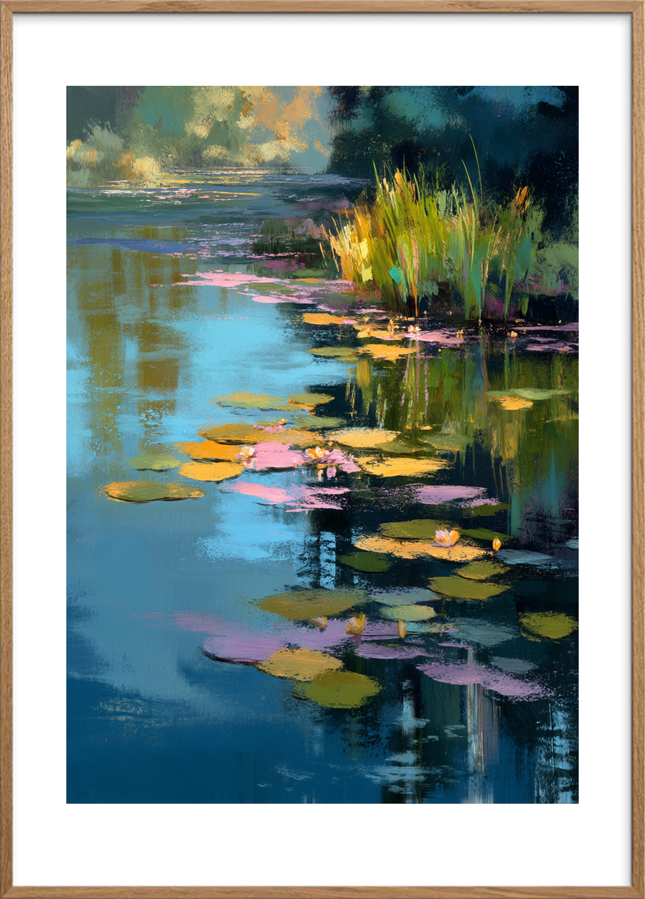 Vandets sagte klang - Oak Frame, With White Border