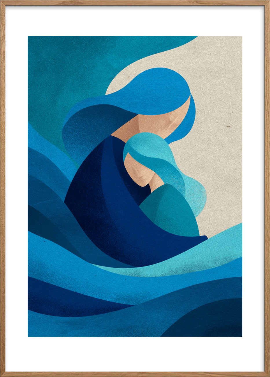 Bølgens bløde omfavnelse - Oak Frame, With White Border