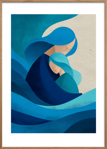 Bølgens bløde omfavnelse - Oak Frame, With White Border