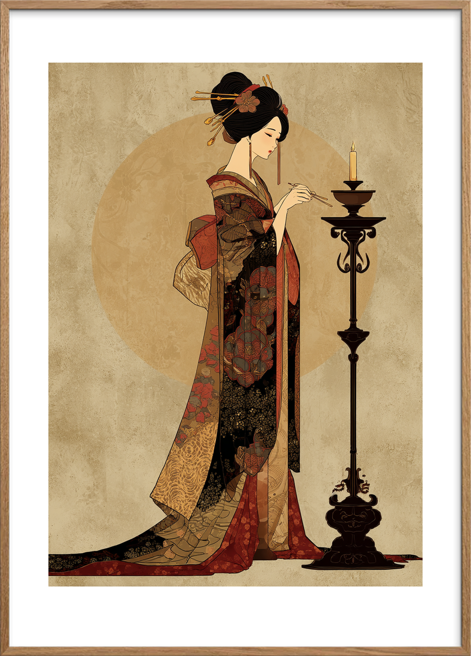 Silkens kølige kærtegn - Oak Frame, With White Border