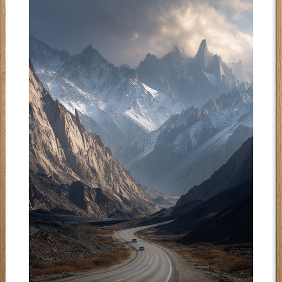 Bjergenes stille hjertebank - Oak Frame, With White Border