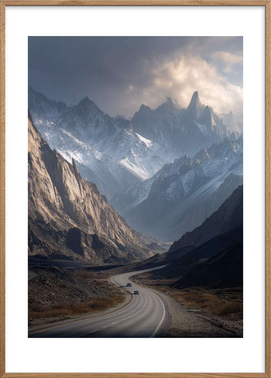 Bjergenes stille hjertebank - Oak Frame, With White Border