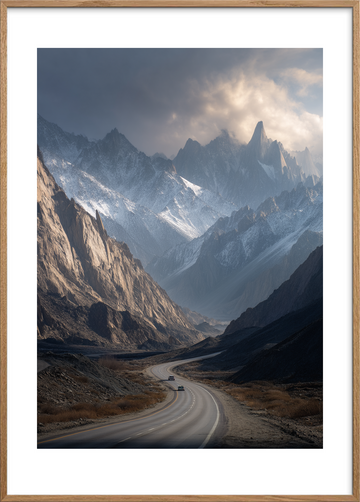 Bjergenes stille hjertebank - Oak Frame, With White Border