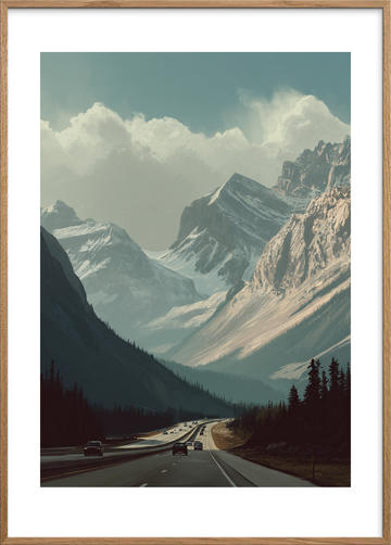 Bjergenes hvisken over motorvejen - Oak Frame, With White Border