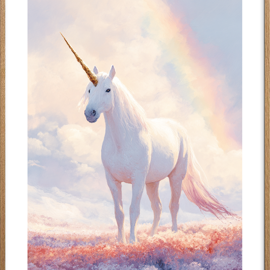 Enhjørningens stille sang - Oak Frame, With White Border