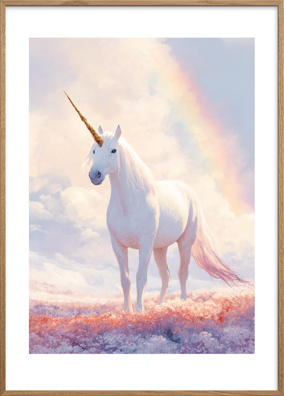 Enhjørningens stille sang - Oak Frame, With White Border