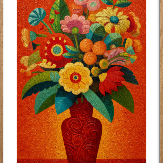 Klang af varme farver - Oak Frame, With White Border