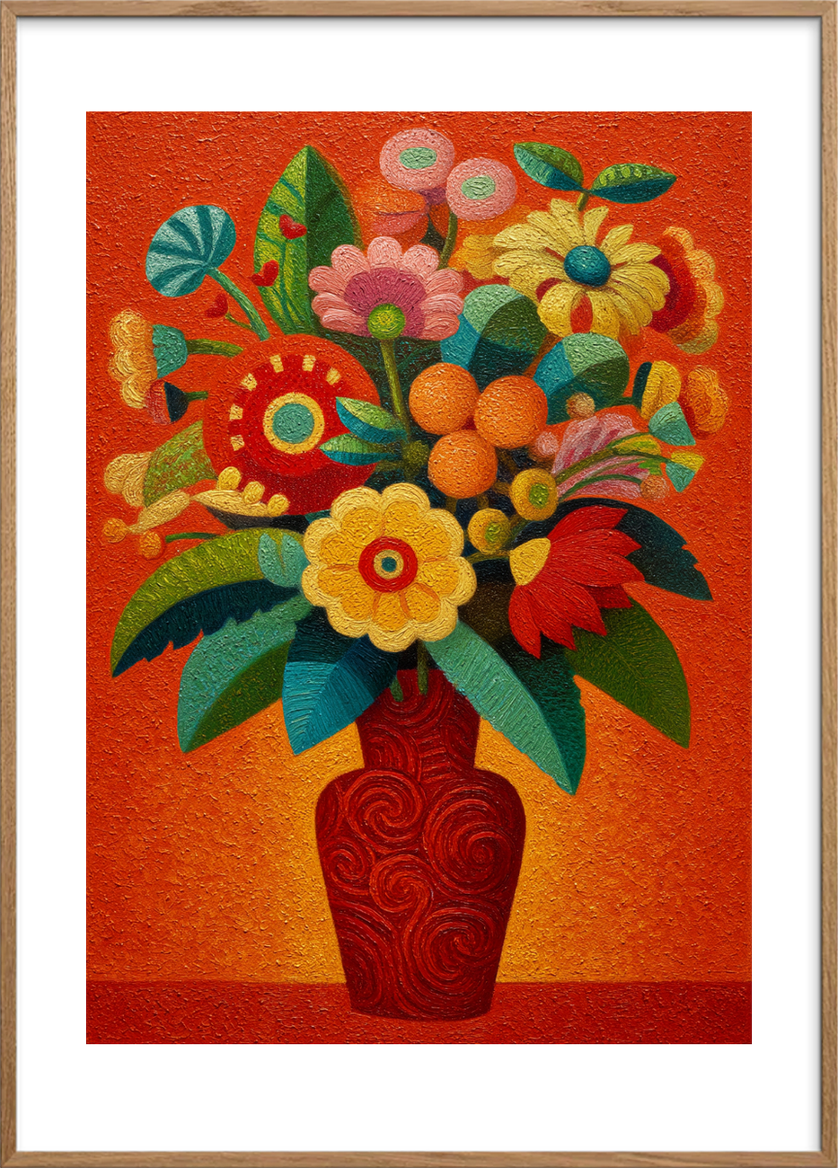 Klang af varme farver - Oak Frame, With White Border