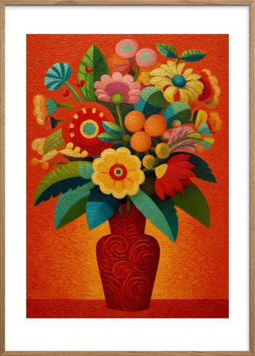 Klang af varme farver - Oak Frame, With White Border