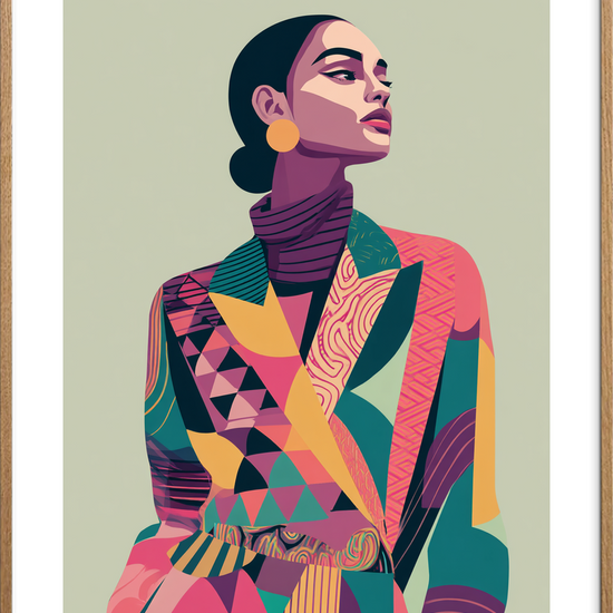 Suset af farvede stoffer - Oak Frame, With White Border