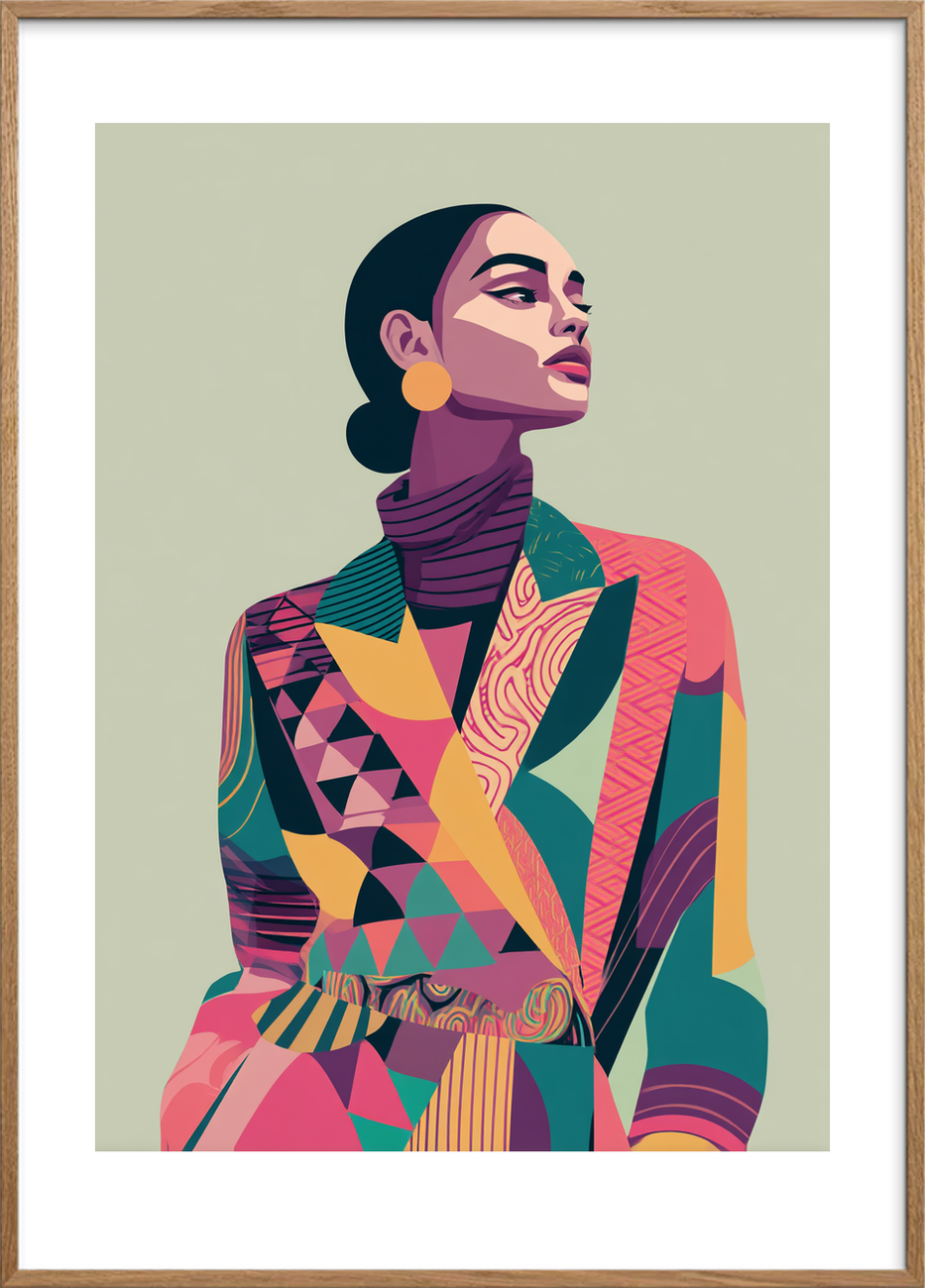 Suset af farvede stoffer - Oak Frame, With White Border