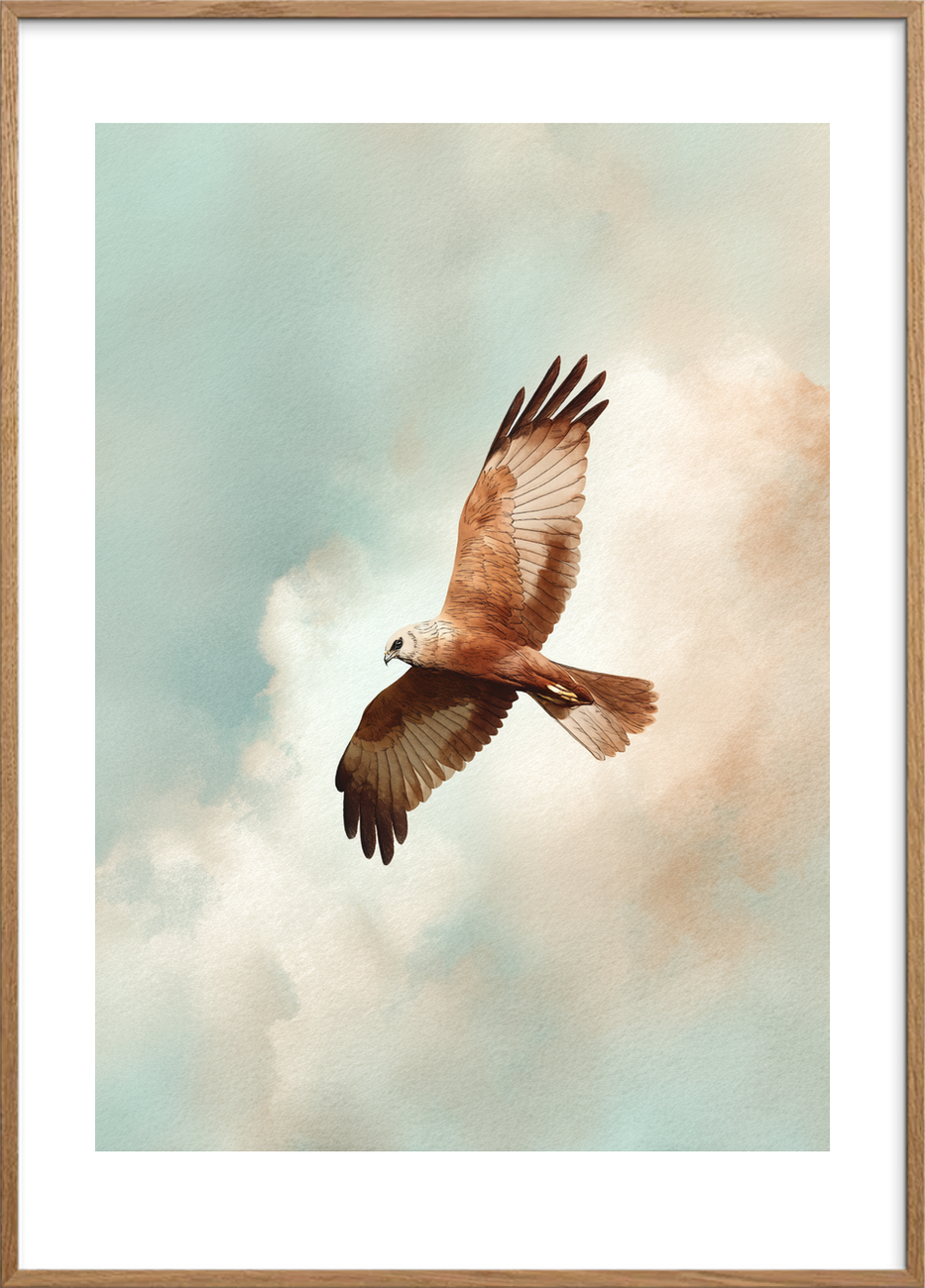 Vindens stille hvisken - Oak Frame, With White Border