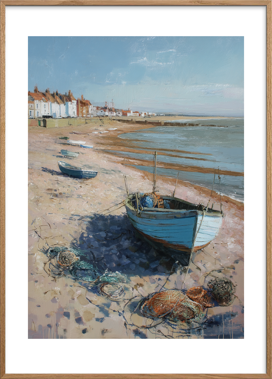 Sandets kølige salte berøring - Oak Frame, With White Border