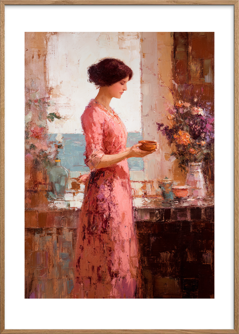 Smagens stille ritual - Oak Frame, With White Border