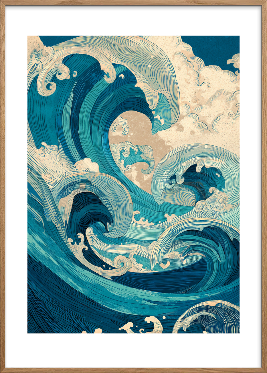 Smagen af salt og storm - Oak Frame, With White Border