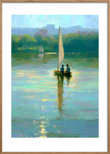 Stille bølgesang på vandet - Oak Frame, With White Border