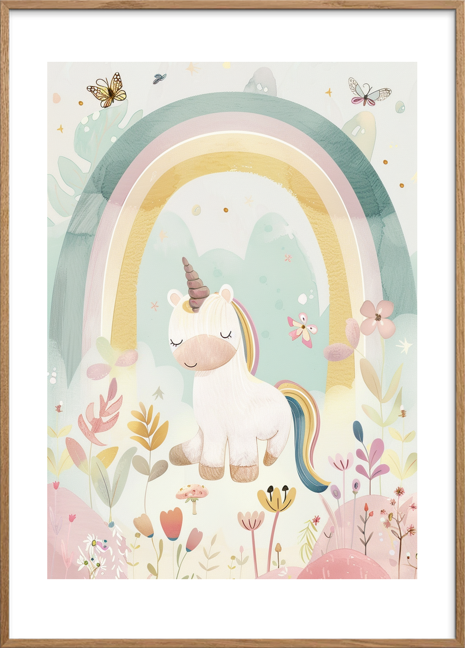 Silke under regnbuens åndedrag - Oak Frame, With White Border