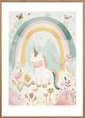 Silke under regnbuens åndedrag - Oak Frame, With White Border