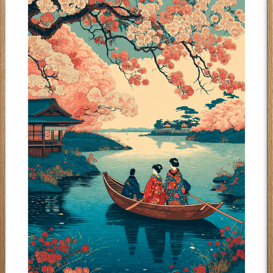 Forårets hvisken over vandet - Oak Frame, With White Border