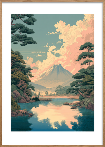 Skyernes blide hvisken - Oak Frame, With White Border