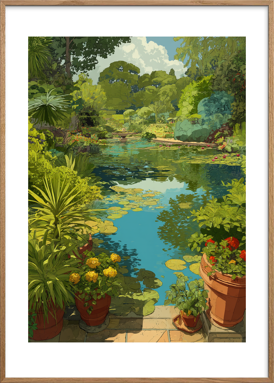 Vandets hvisken ved dammen - Oak Frame, With White Border