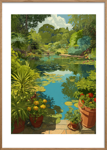 Vandets hvisken ved dammen - Oak Frame, With White Border