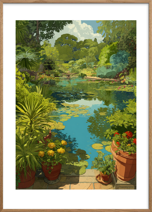 Vandets hvisken ved dammen - Oak Frame, With White Border