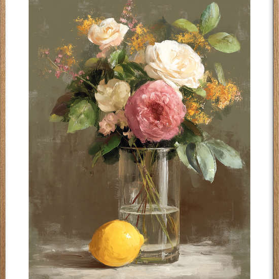 Hvisken af silke og citron - Oak Frame, With White Border