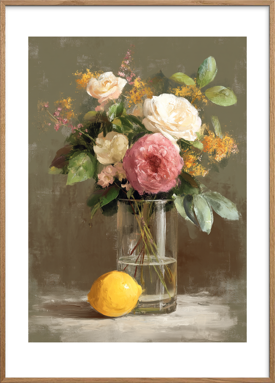 Hvisken af silke og citron - Oak Frame, With White Border