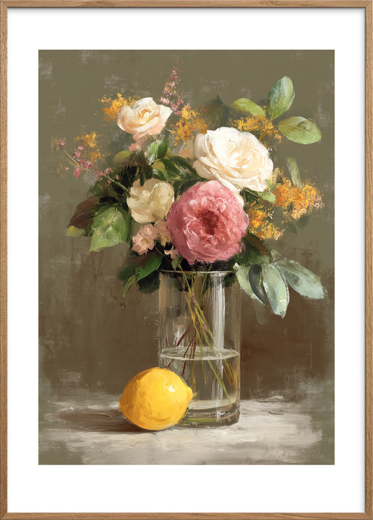 Hvisken af silke og citron - Oak Frame, With White Border