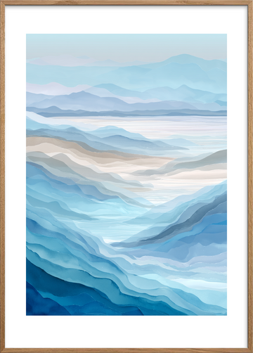 Havets hvisken mod bjerge - Oak Frame, With White Border