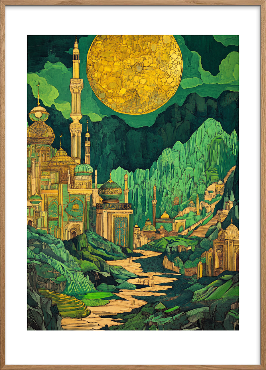 Den sprækkede sol over smaragdbyen - Oak Frame, With White Border