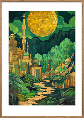 Den sprækkede sol over smaragdbyen - Oak Frame, With White Border