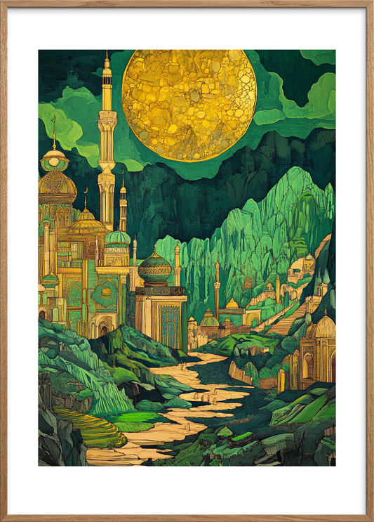 Den sprækkede sol over smaragdbyen - Oak Frame, With White Border