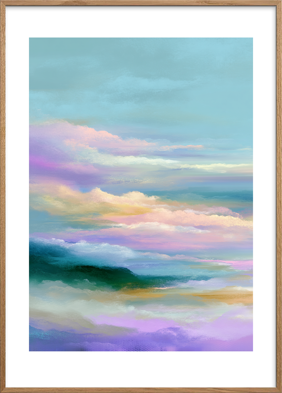 Himmelens bløde hvisken - Oak Frame, With White Border