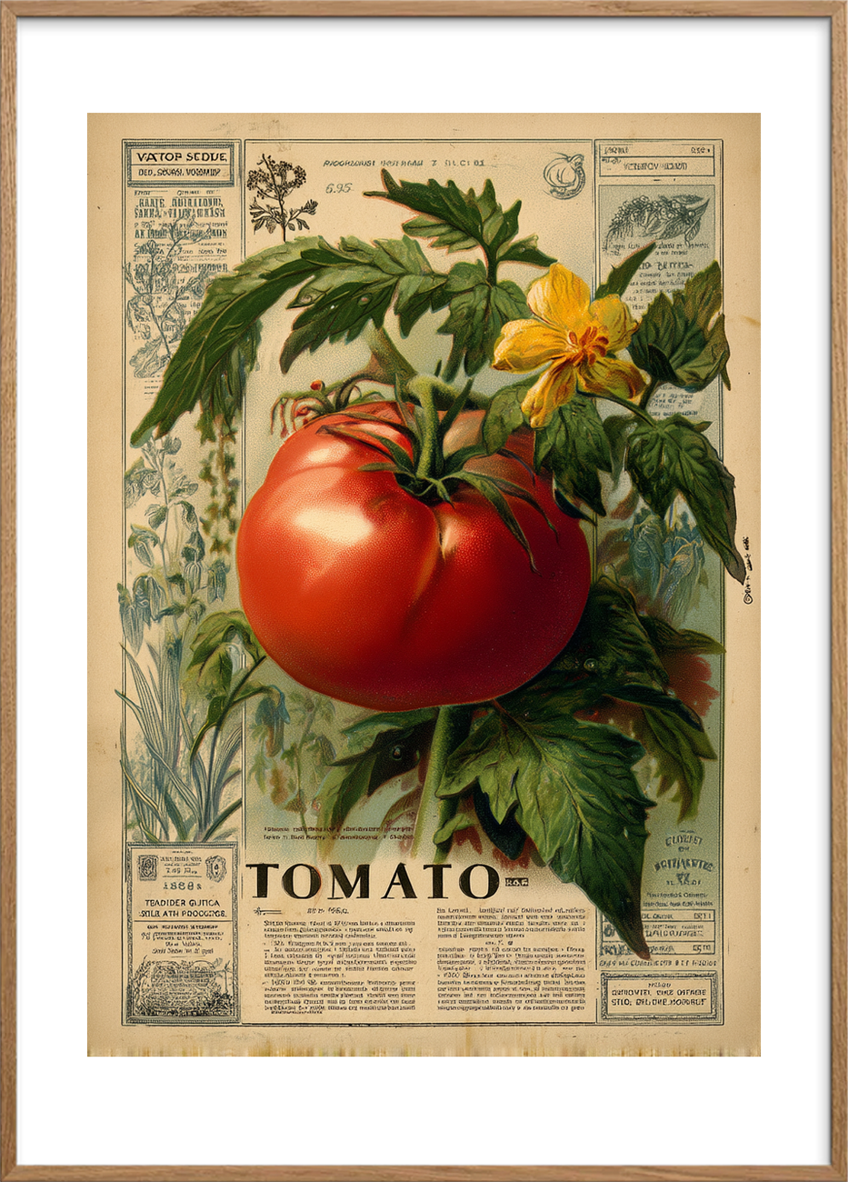 Smagen af solmoden tomat - Oak Frame, With White Border