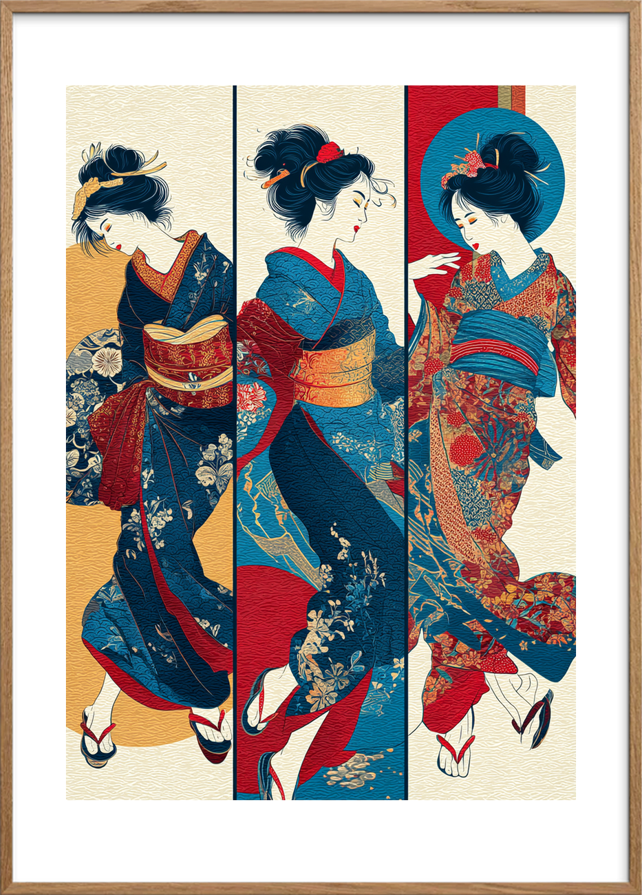 Hviskende silke i dans - Oak Frame, With White Border