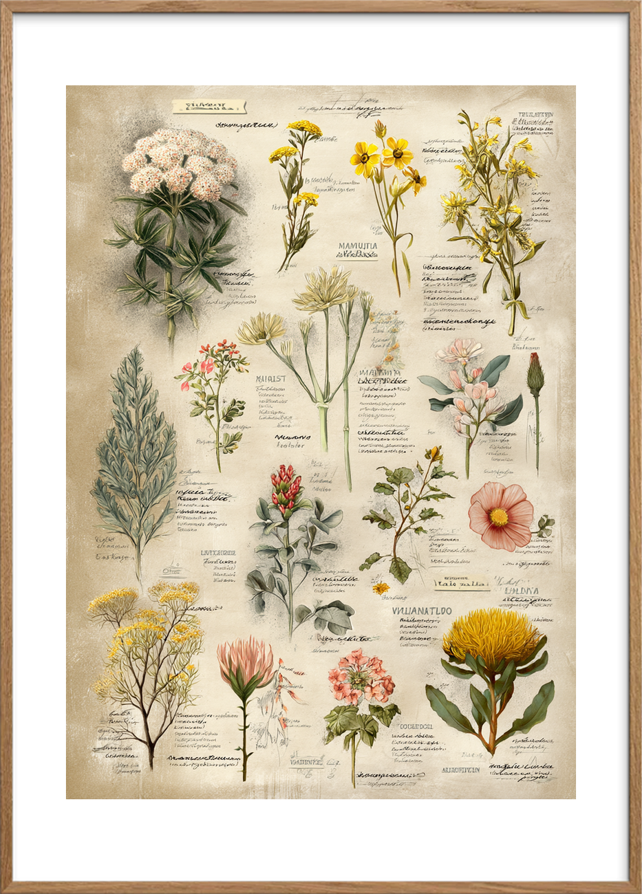 Blomsternes stille symfoni - Oak Frame, With White Border