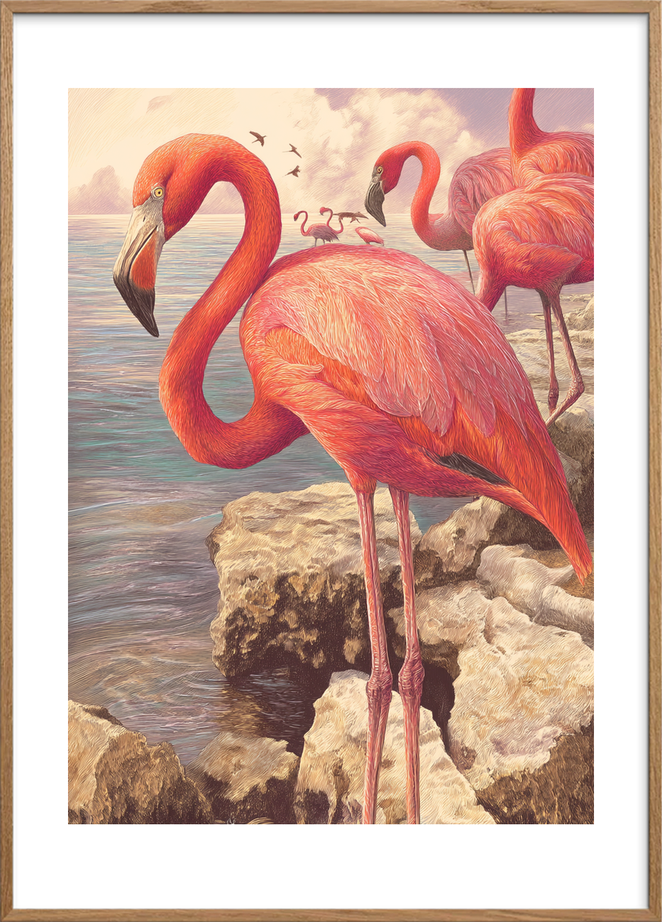 Havet hvisker i fjer - Oak Frame, With White Border