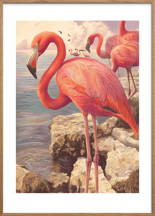 Havet hvisker i fjer - Oak Frame, With White Border