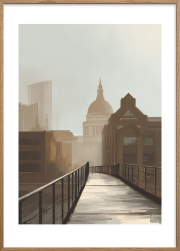 Hviskende bro mod kuppel - Oak Frame, With White Border