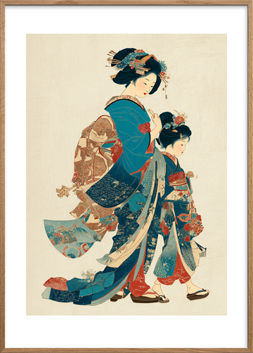 Silkesus fra broderede kimonoer - Oak Frame, With White Border