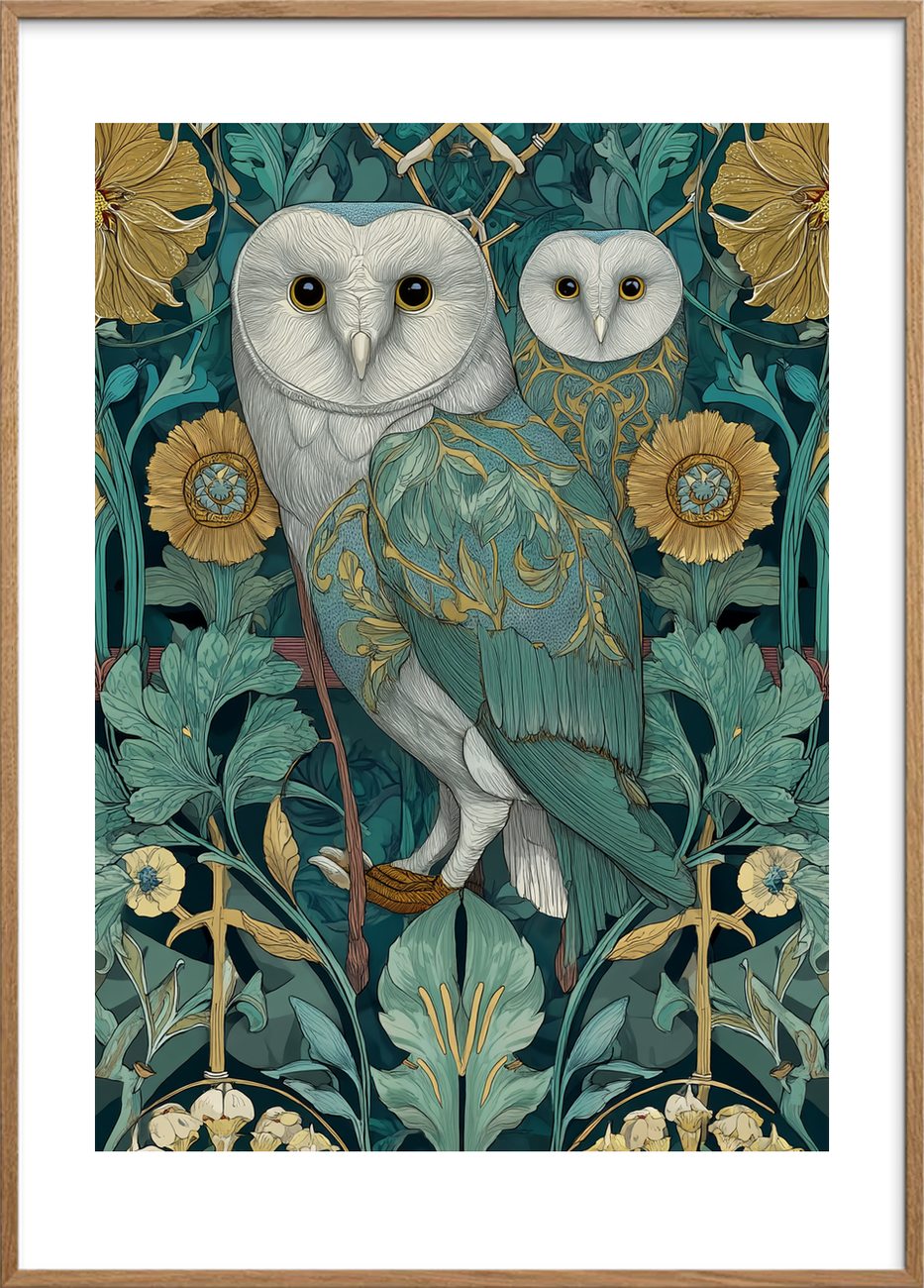 Uglernes gyldne hvisken - Oak Frame, With White Border