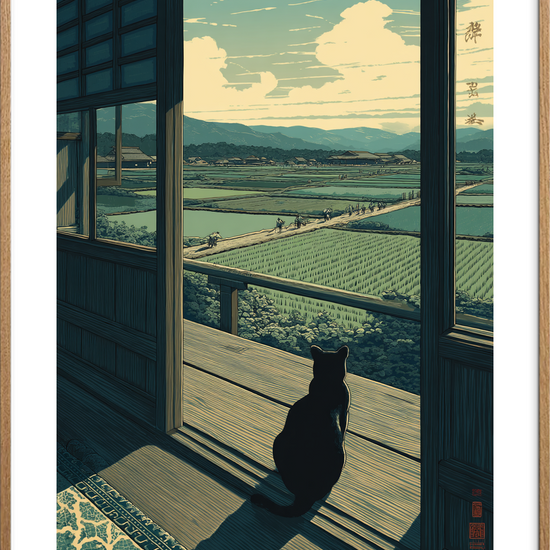 Sommerens hvisken over rismarker - Oak Frame, With White Border