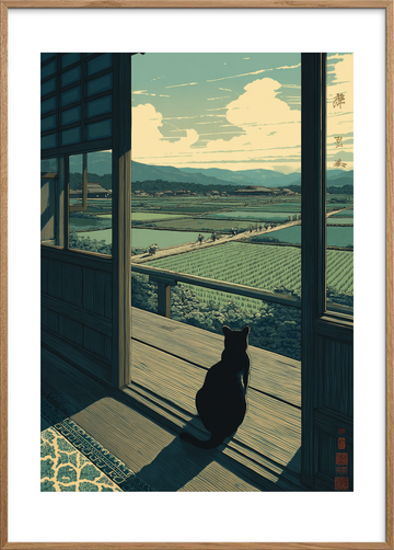 Sommerens hvisken over rismarker - Oak Frame, With White Border