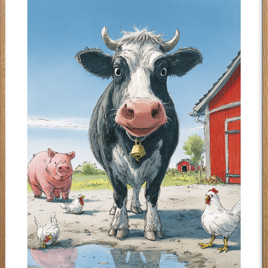 Klokkeklang fra gården - Oak Frame, With White Border