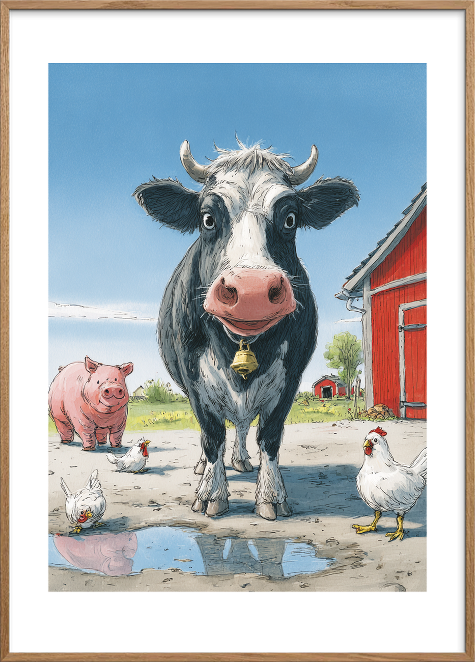 Klokkeklang fra gården - Oak Frame, With White Border