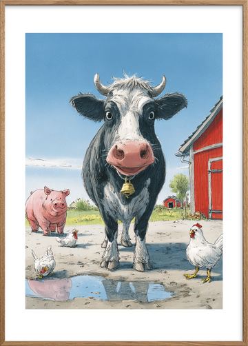 Klokkeklang fra gården - Oak Frame, With White Border