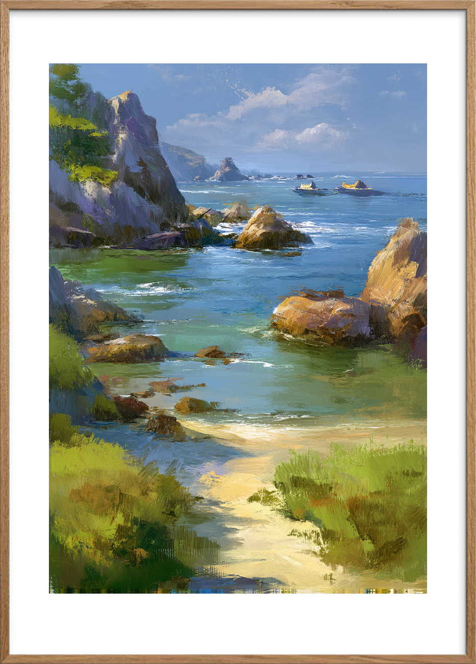 Bølgernes bløde hvisken - Oak Frame, With White Border