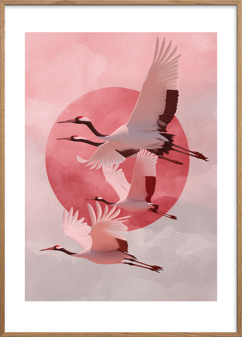 Solens sagte kald - Oak Frame, With White Border